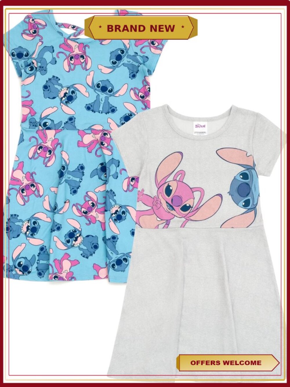 2 Pack Skater Dresses Short Sleeve Casual Playwear Outfits for Little Kid to Big